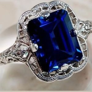 NEW Beautiful Blue Gem Stone Fashion Ring Size 7 And 8